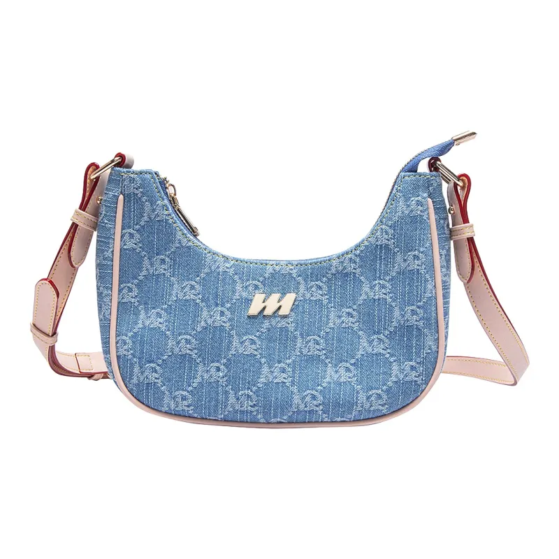 MQ Fabric Baguette Bag, One Shoulder Bag, Portable Crossbody Bag, Shoulder Bag Women's Denim-5