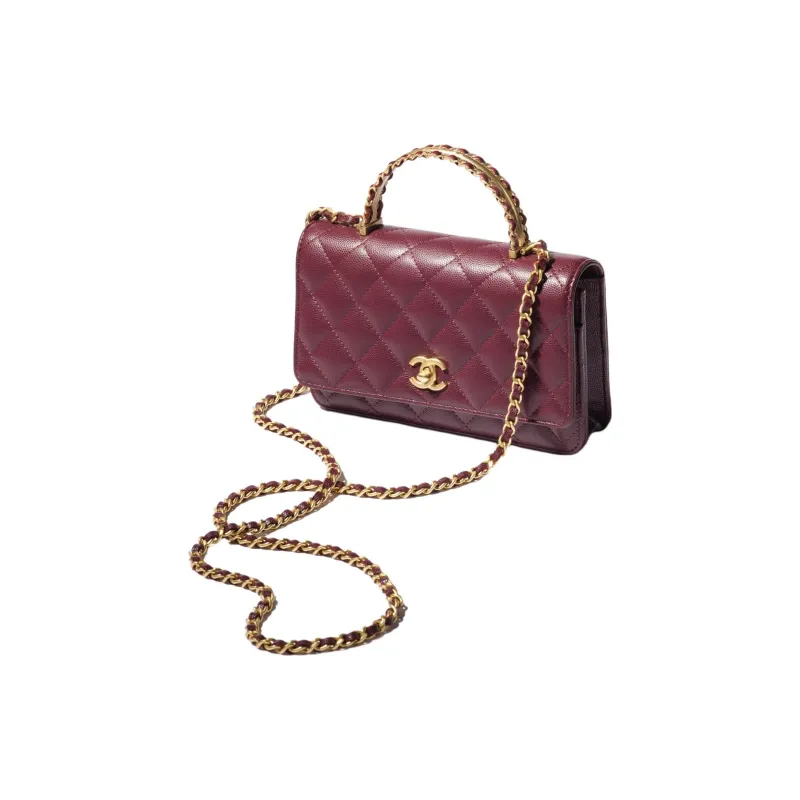 CHANEL Grain Embossed Shiny Calfskin Shoulder Bag, Crossbody Bag, Handbag Women's Dark Red-1
