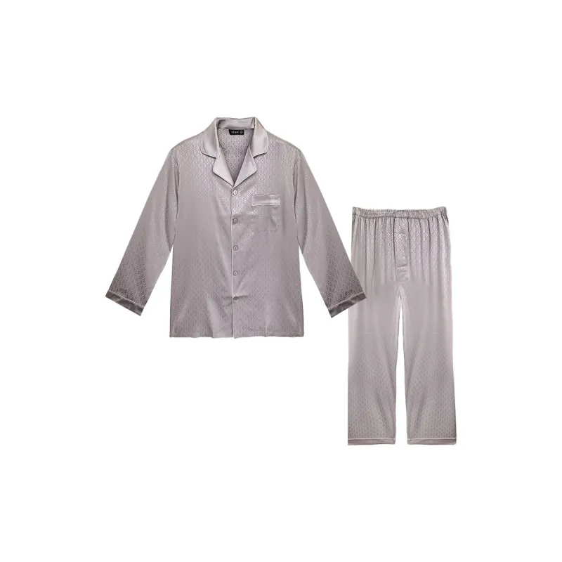Imperial Palace Mulberry Silk Pajama Set Long Sleeved High End Brand Style Loungewear Two Piece Set Plus Size Men's-0