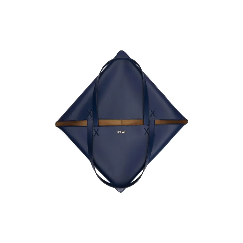 LOEWE Shiny Cow Leather Tote Bag Shopping Bag Shoulder Bag Handbag Extra Large Women's Dark Blue-5
