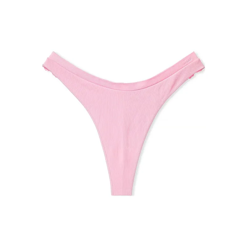 Victoria's Secret PINK SEAMLESS HIGH-LEG THONG PANTY / Pink Bubble Lace Back Underpants Women's 1 Pack Pink-0