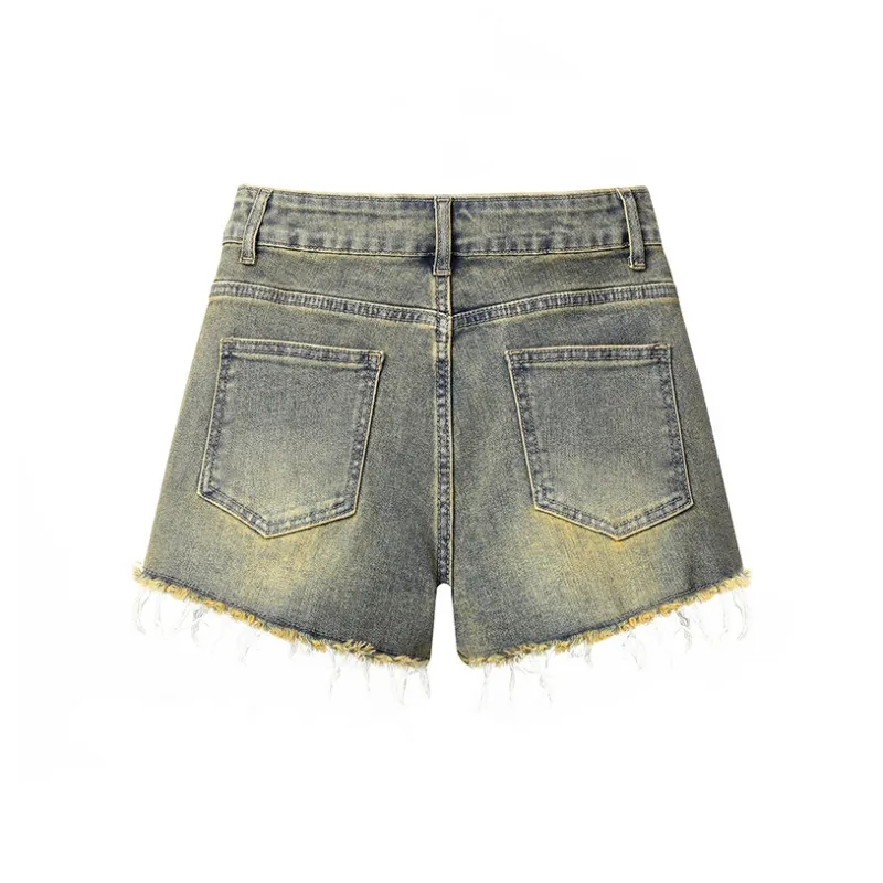 Wen Shan Denim Shorts Women's Yellow Mud-1