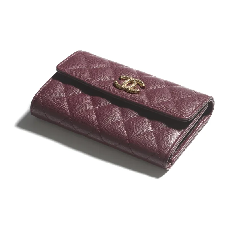CHANEL Shiny Caviar Calfskin & Metal Wallet Women's Dark Burgundy-1
