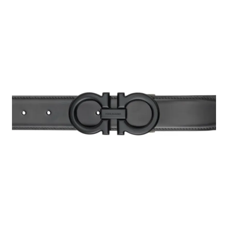 FERRAGAMO Calfskin Leather Belts Men's Black Width: 4CM-2