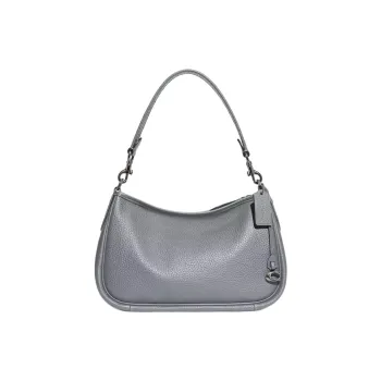 COACH Cary Soft Pebbled Leather Shoulder Bag Handbag Shoulder Bag Crossbody Bag Large Size Women's Silver & Gray Blue