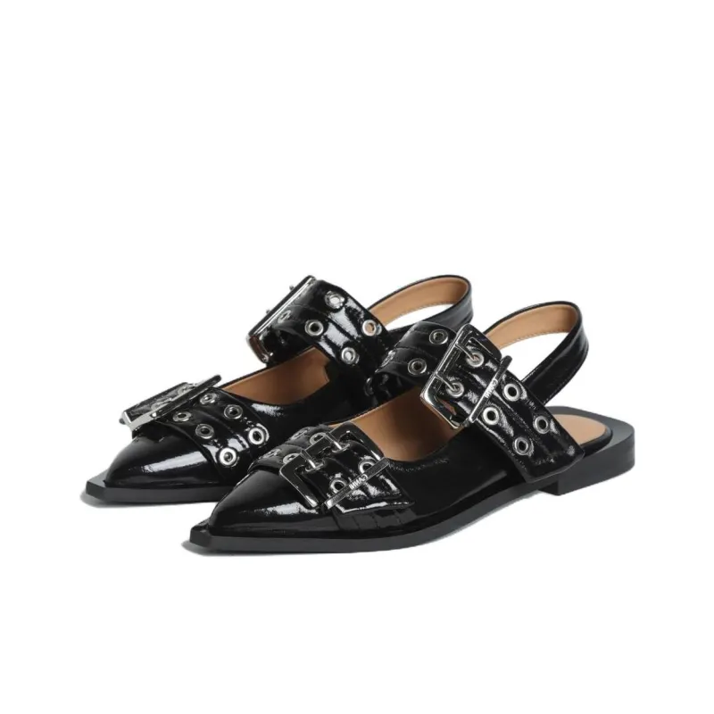 GANNI Buckle Flat Leather Sandals-2