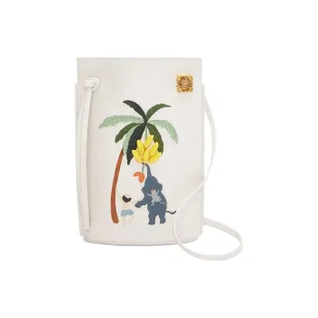 LOEWE Satin Cow Leather Shoulder Bag Crossbody Bag Women's Soft White With Light Ocean Blue