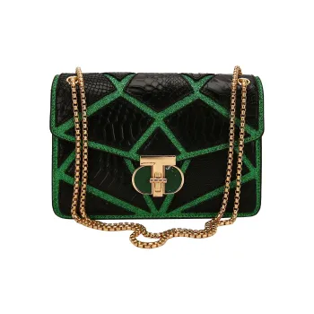DALO PU Small Square Bag Shoulder Bag Women's Green/Multicolor/White & Gold