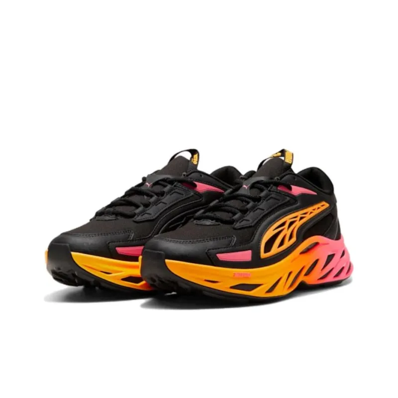 PUMA Cushioning, Slip Resistant, And Abrasion Resistant Low Top Casual Running Shoes Men's Black Orange-2