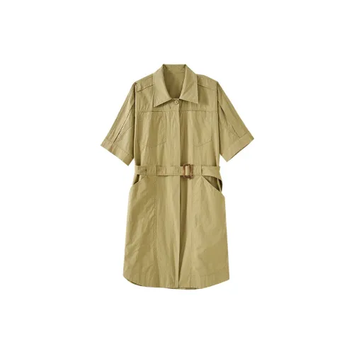 OUNIXUE Short-Sleeved Dresses Women's Khaki