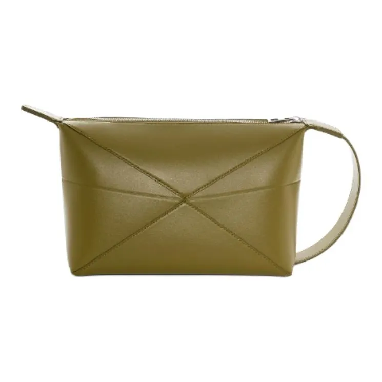 LOEWE Cow Leather Toiletry Bag Men's Khaki Green-1