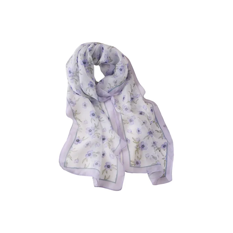 Hang Silk Road 100% Mulberry Silk Silk Scarves Women's Blue-2