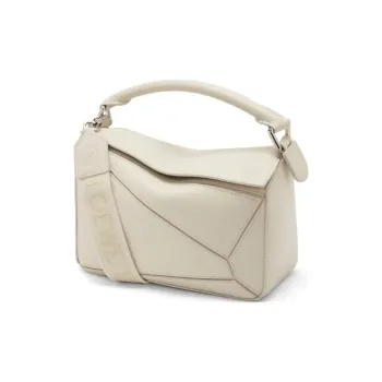 LOEWE Puzzle Satin Cow Leather Handbag, Shoulder Bag, Crossbody Bag Small Size Women's White