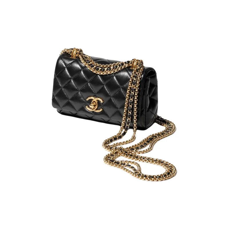 CHANEL Lambskin Flap Bag, Shoulder Bag, Crossbody Bag Mini Women's Black-1