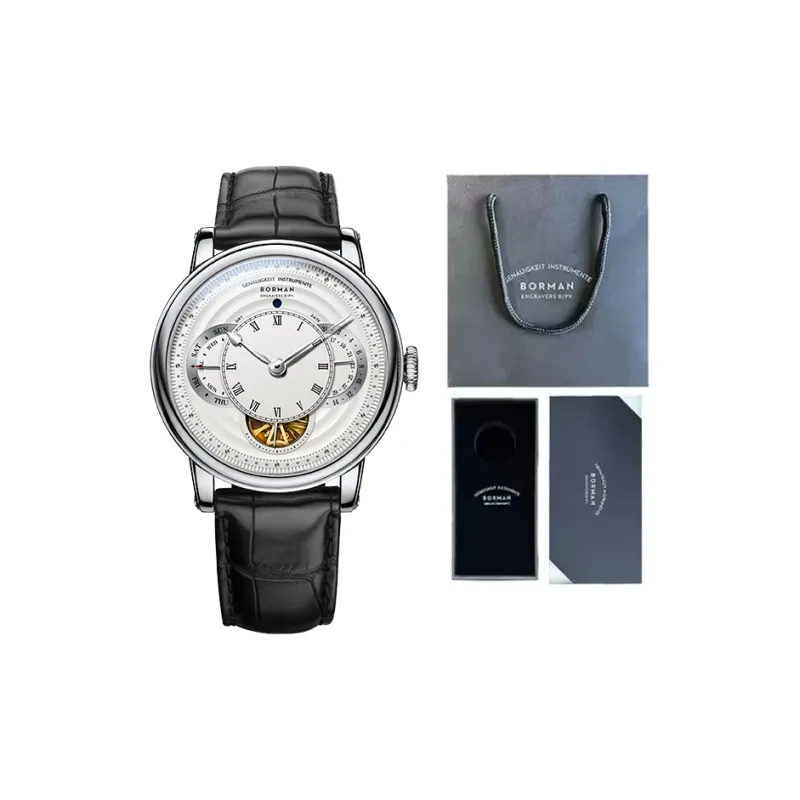 BORMAN Automatic Mechanical Movement Genuine Leather Strap Watch Men's Watches Black Dial-5