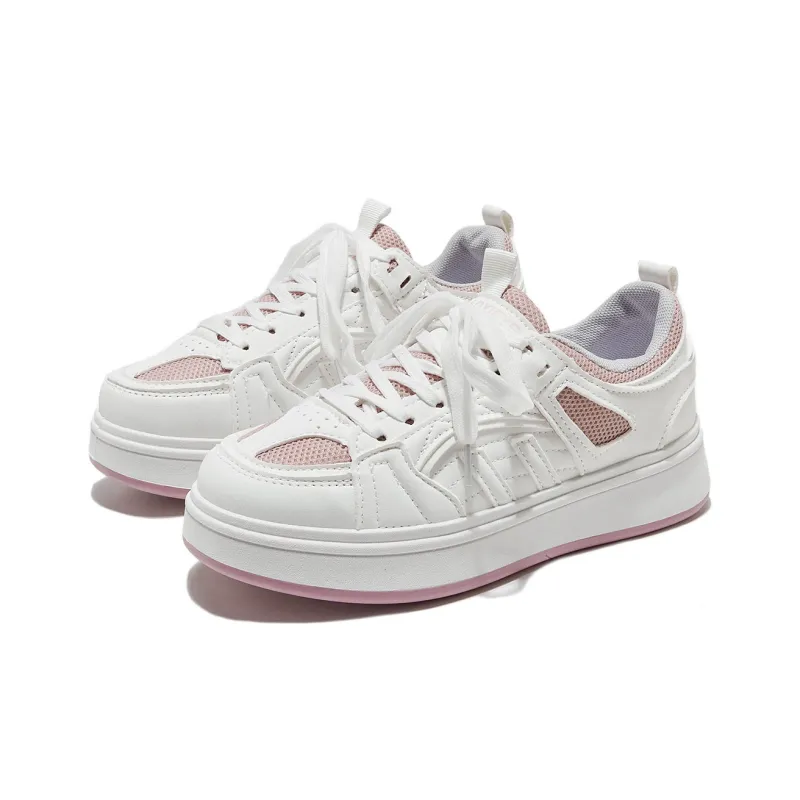 Little Red Man Low-Top Skateboard Shoes Women's White Pink-1