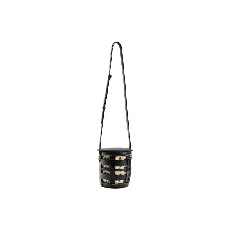 ZARA Polyurethane Rattan Woven Bag Handbag Shoulder Bag Crossbody Bag Medium Size Women's Black-1