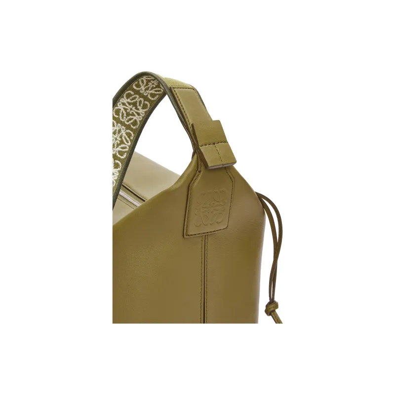 LOEWE Cubi Soft Smooth Cow Leather Handbag Shoulder Bag Men's Olive-4
