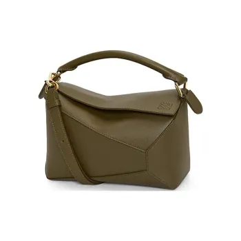 LOEWE Puzzle Cow Leather Handbag, Shoulder Bag, Crossbody Bag Small Size Women's Brown Green