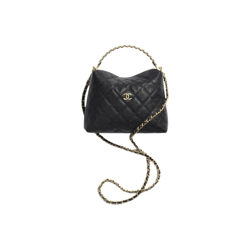 CHANEL Grain Embossed Shiny Calfskin Shoulder Bag, Crossbody Bag, Handbag Women's Black-0