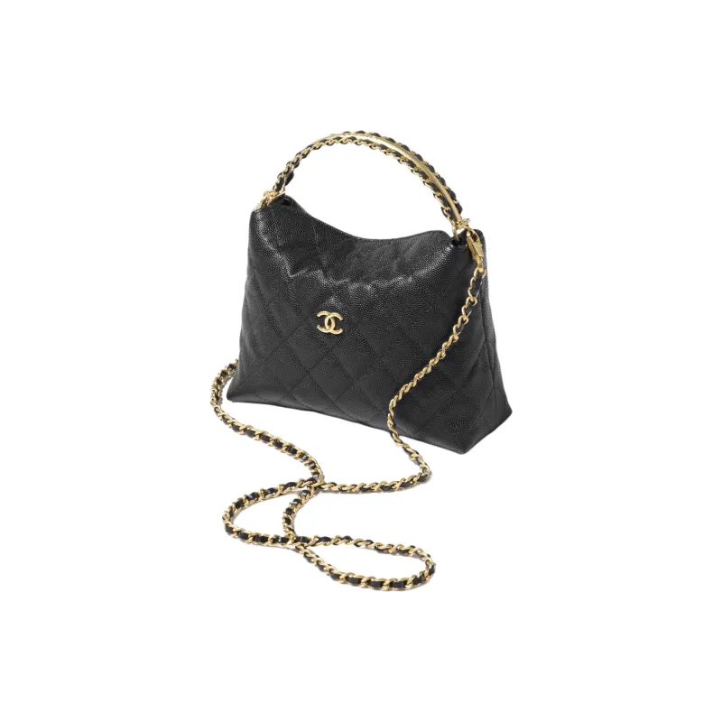 CHANEL Grain Embossed Shiny Calfskin Shoulder Bag, Crossbody Bag, Handbag Women's Black-1