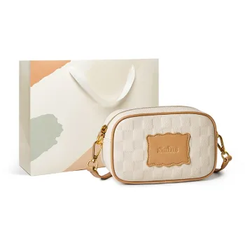 15 MINS Cow Leather Patchwork Synthetic Leather Crossbody Bags Shoulder Bags Small Size Women's Ecru & Apricot