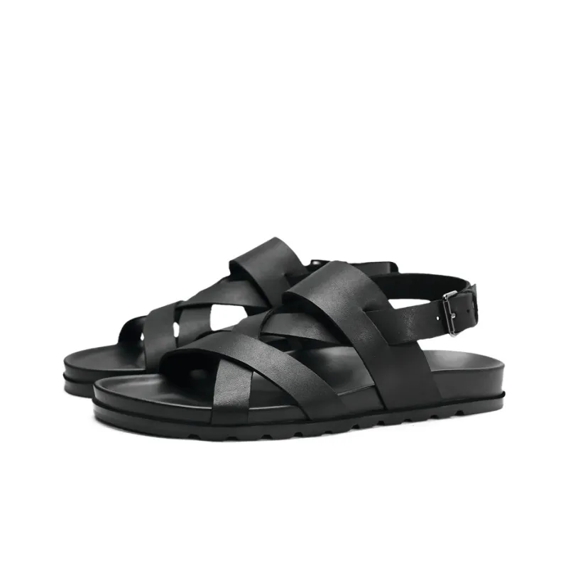 Voguhomme Roman Sandals Flat Men's Black-2