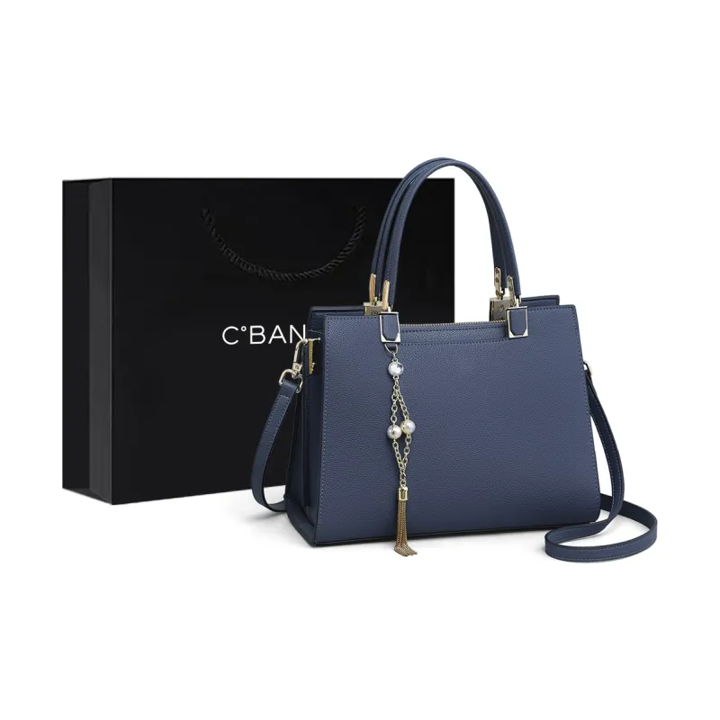 C°BANNER Cow Leather With Synthetic Leather Handbag, Shoulder Bag, Crossbody Bag, Mom Bag Regular Women's Blue-0