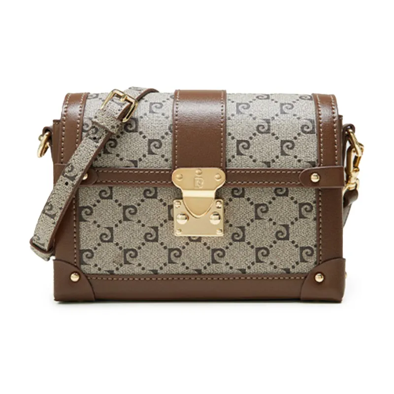 PIERRE CARDIN Pvc Commute Travel Versatile Small Square Bag Shoulder Bag Women's Khaki-0