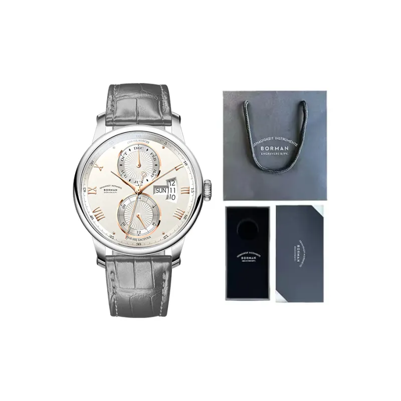 BORMAN Automatic Mechanical Movement Genuine Leather Strap Watch Men's Watches White Dial-6
