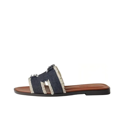 HERMES Oran Slide Slippers Women's Dark Blue