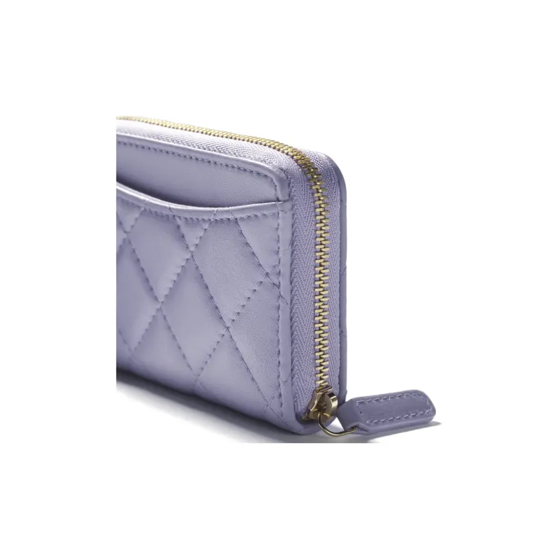 CHANEL Sheepskin & Metal Coin Purse Women's Light Purple-3
