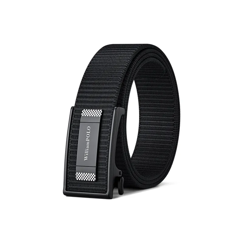 WilliamPOLO Fabric Belt Men's Black 3.5cm Width-0