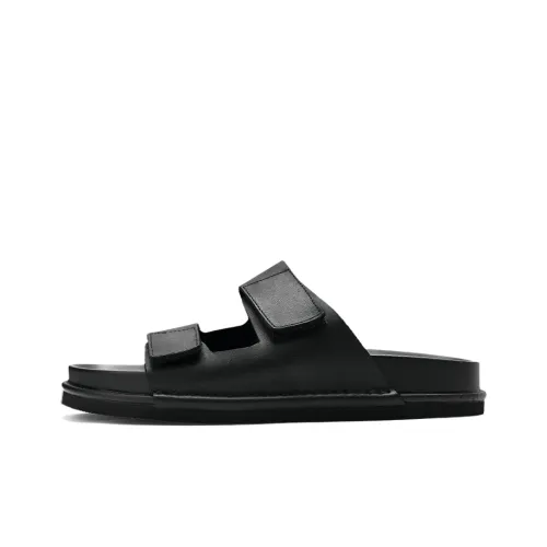 Voguhomme Rubber Sole Stitching Slip Resistant Slide Slippers Men's Black