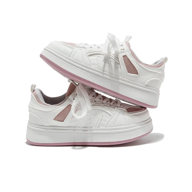 Little Red Man Low-Top Skateboard Shoes Women's White Pink-3