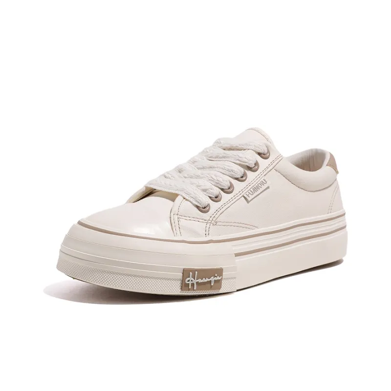 HUANQIU Abrasion Resistant Slip Resistant Low Top Canvas Shoes Women's Beige Khaki-1