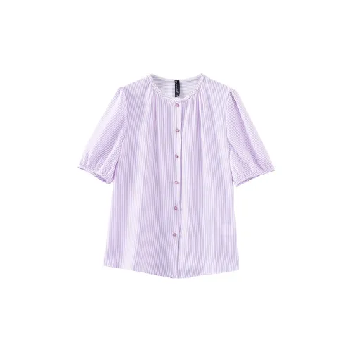 OUNIXUE Shirts Women's White/Purple Stripe