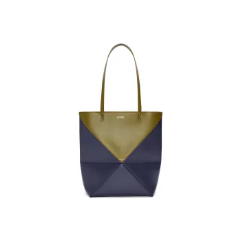 LOEWE Cow Leather Tote Bag, Shopping Bag, Shoulder Bag, Handbag Medium Size Women's Olive & Dark Blue