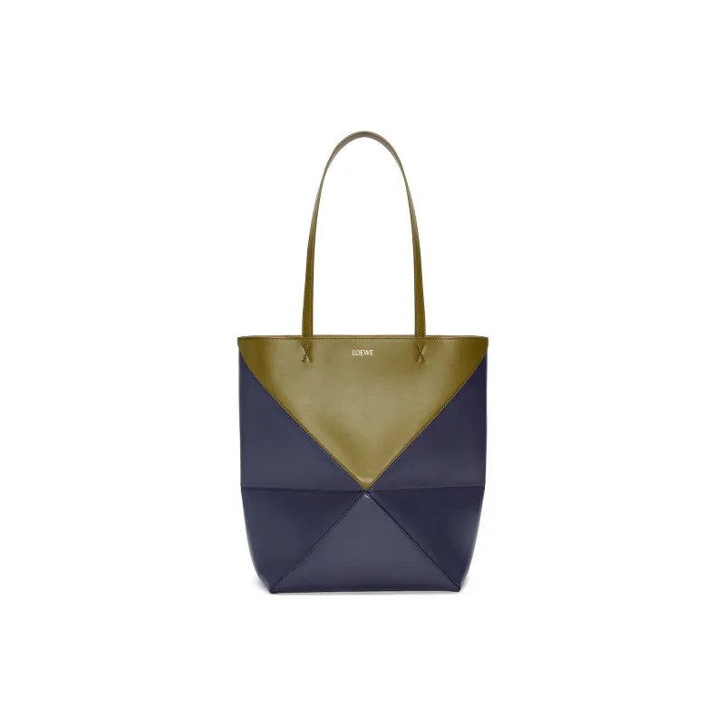 LOEWE Cow Leather Tote Bag, Shopping Bag, Shoulder Bag, Handbag Medium Size Women's Olive & Dark Blue-0