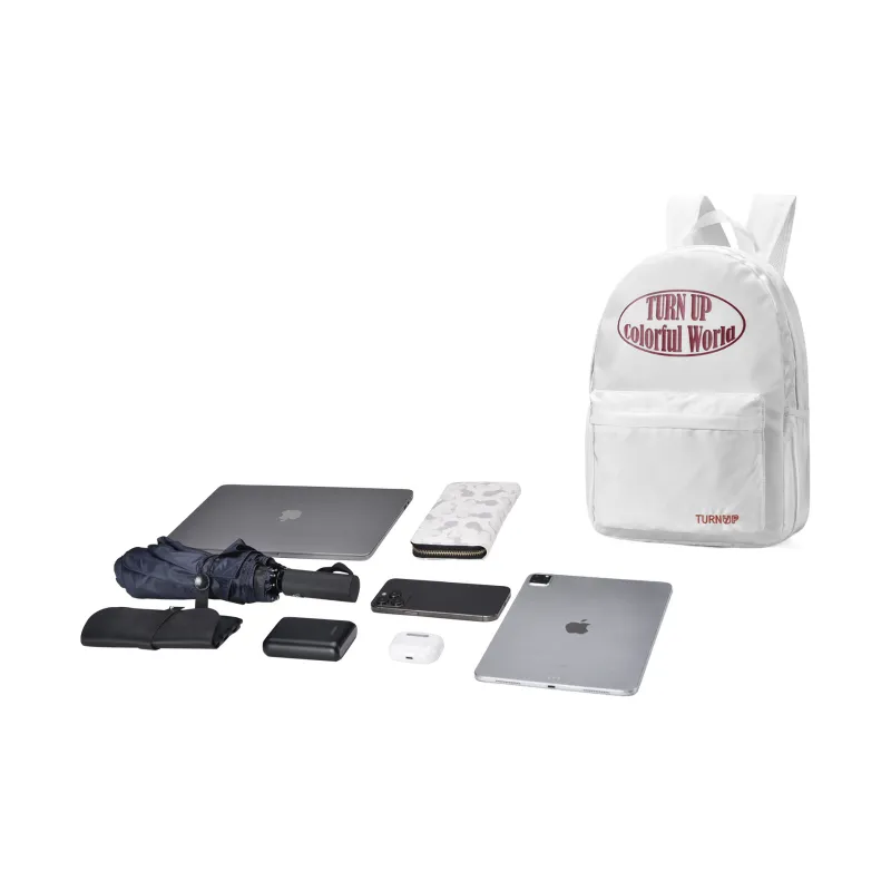 TURN UP Wash Nylon With Water Backpack Regular Unisex White-4