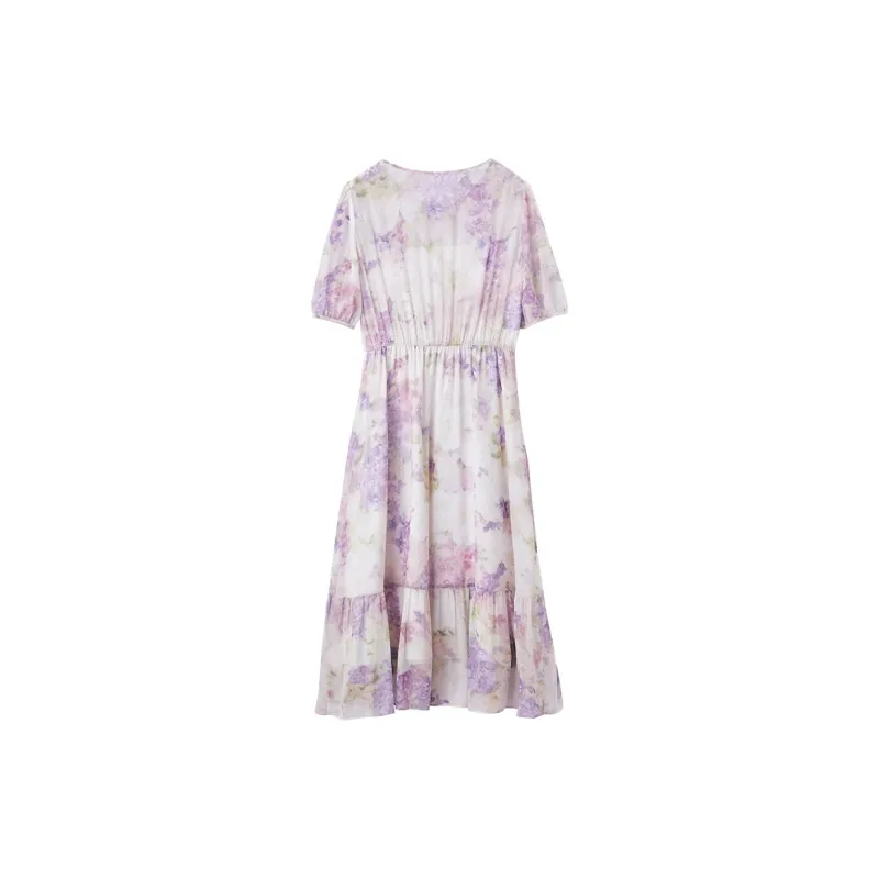 XIANGYING Short Sleeved Dress Women's Purple-1