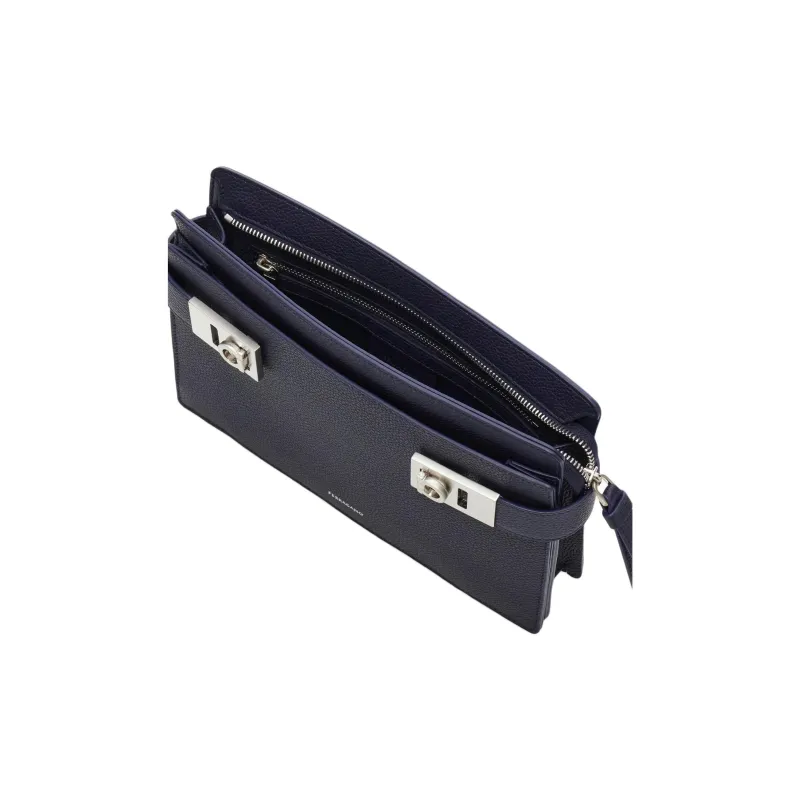 FERRAGAMO Hammered Texture Calfskin Clutch Men's Midnight Blue-3