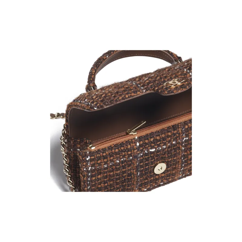 CHANEL Wool Twill Soft Woolen & Metal Handbag, Shoulder Bag, Crossbody Bag Women's Dark Brown-2