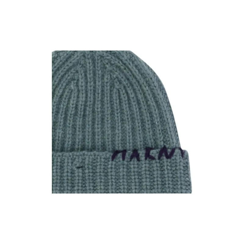 MARNI Logo Embroidered Ribbed Beanie-2