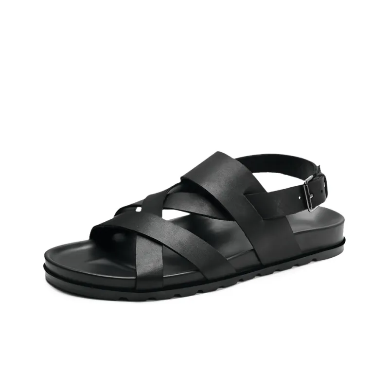 Voguhomme Roman Sandals Flat Men's Black-1