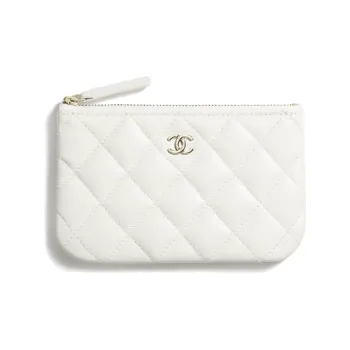 CHANEL Shiny Calfskin & Metal Clutch Trumpets Women's White