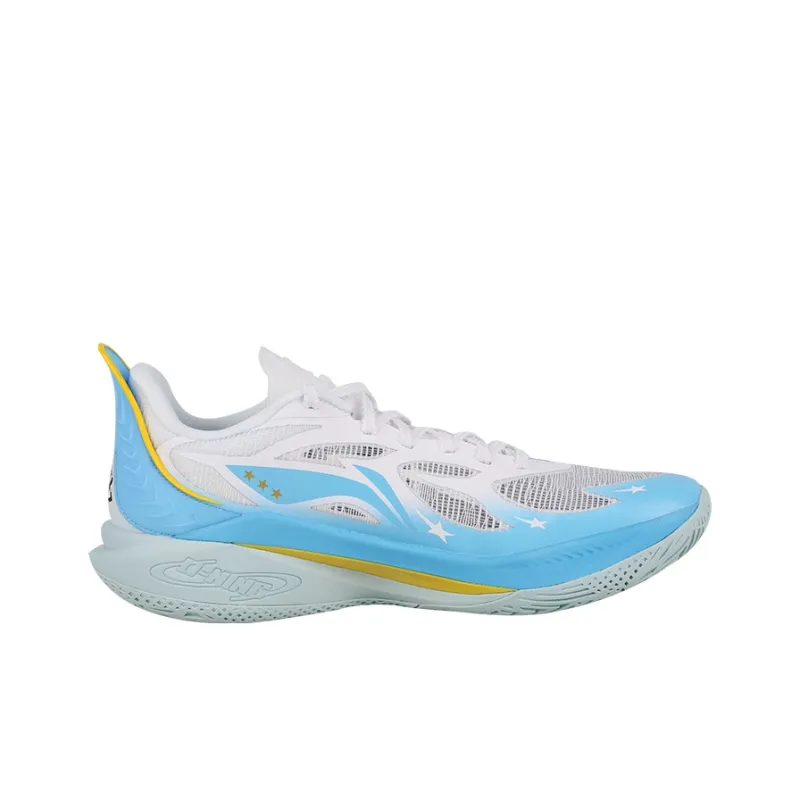 LiNing SONIC 12 PE Version Cushioning Wear Resistant Low Top Basketball Shoes Men's White Blue-1