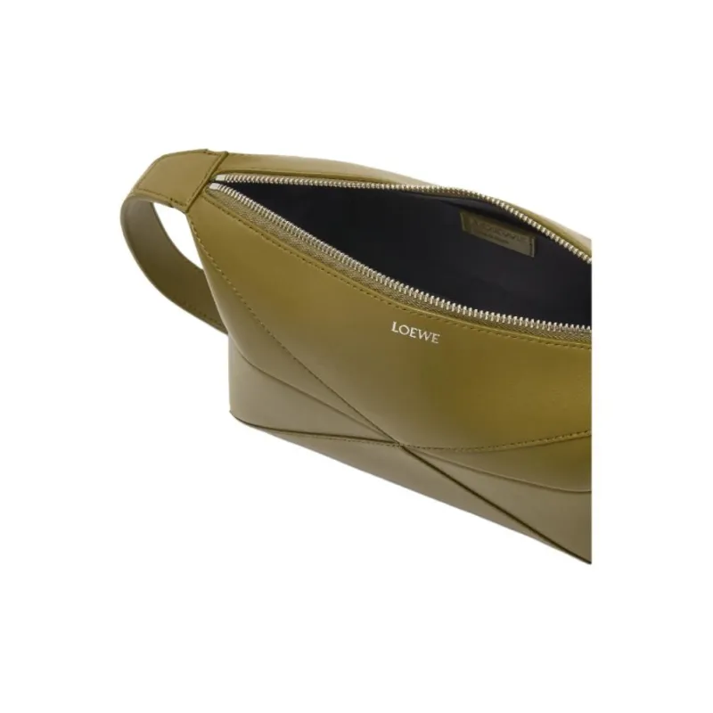 LOEWE Cow Leather Toiletry Bag Men's Khaki Green-4