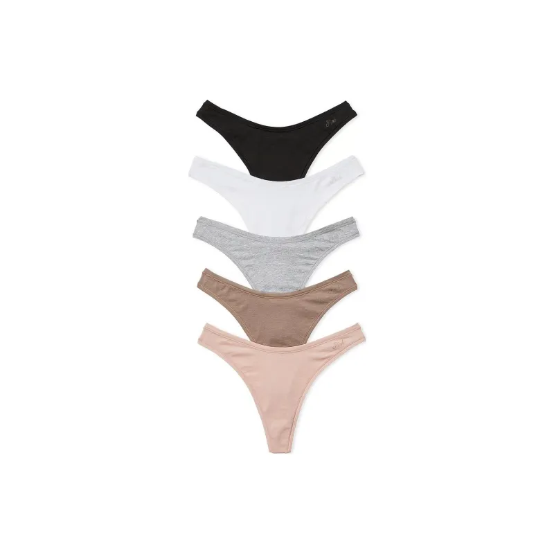 Victoria's Secret PINK 5-PACK COTTON TEA-DYE THONG PANTIES / Spring Basic Underpants Women's 5 Pack Multicolor-0