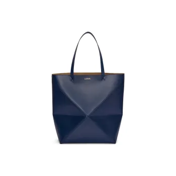 LOEWE Shiny Cow Leather Tote Bag Shopping Bag Shoulder Bag Handbag Extra Large Women's Dark Blue